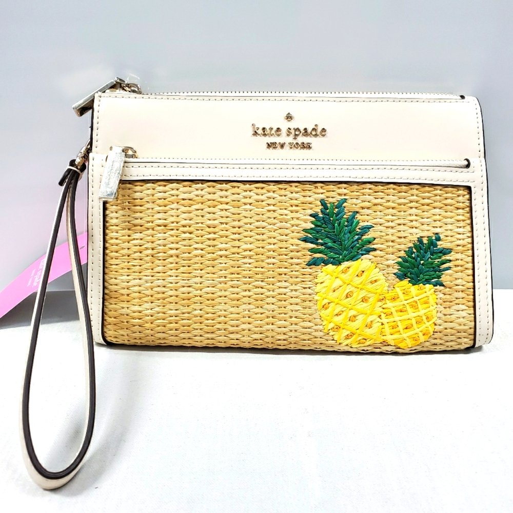 Kate Spade Pineapple Passion Straw Wristlet and Clutch.